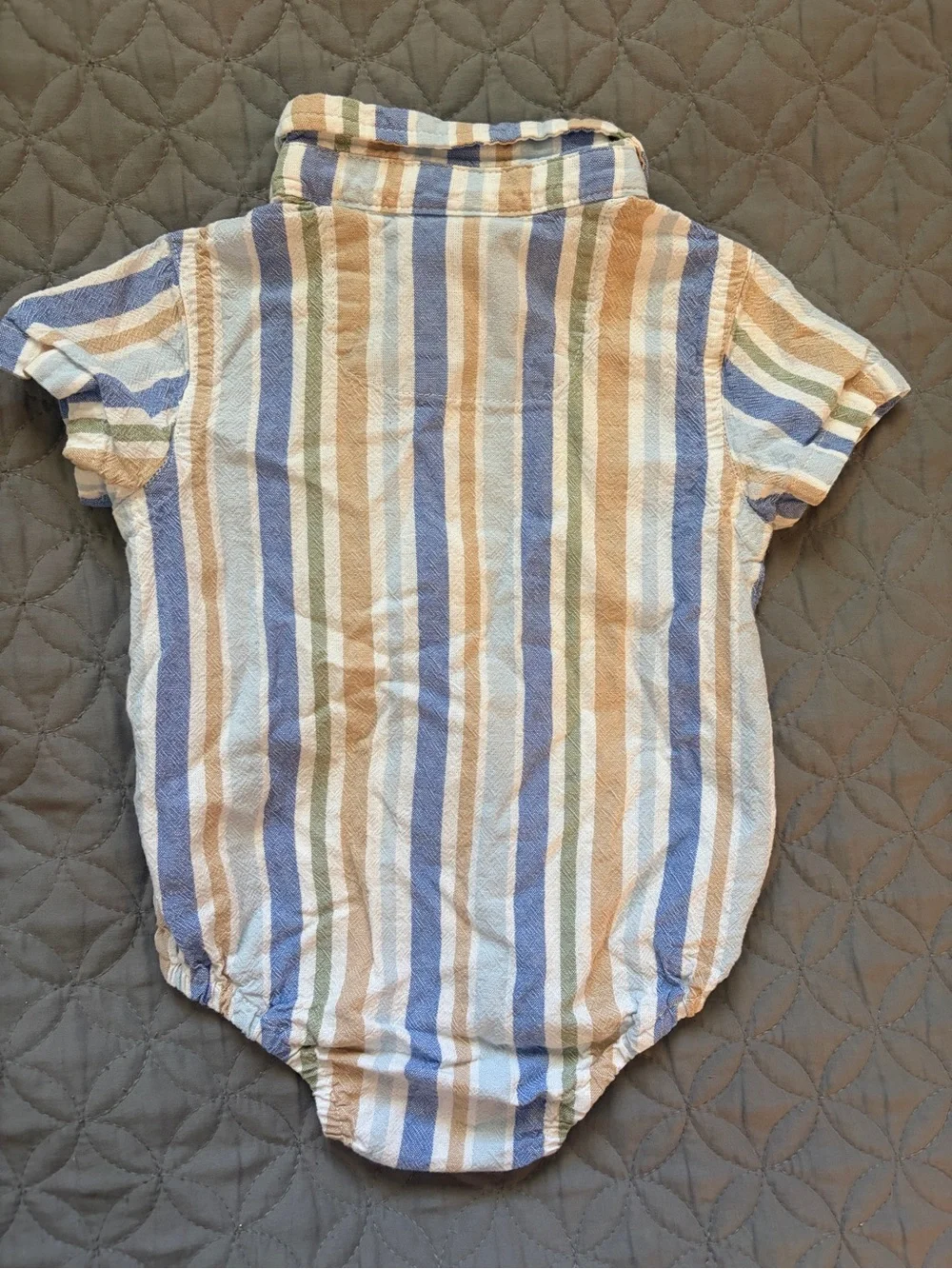 Tommy Bahama Striped Baby Romper in Blue, Tan & Green